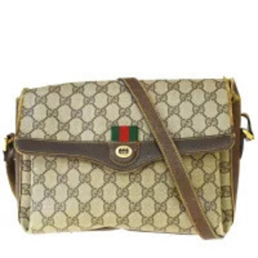 Gucci Sherry Shoulder Bag Interlocking GG Brown Green Red Leather